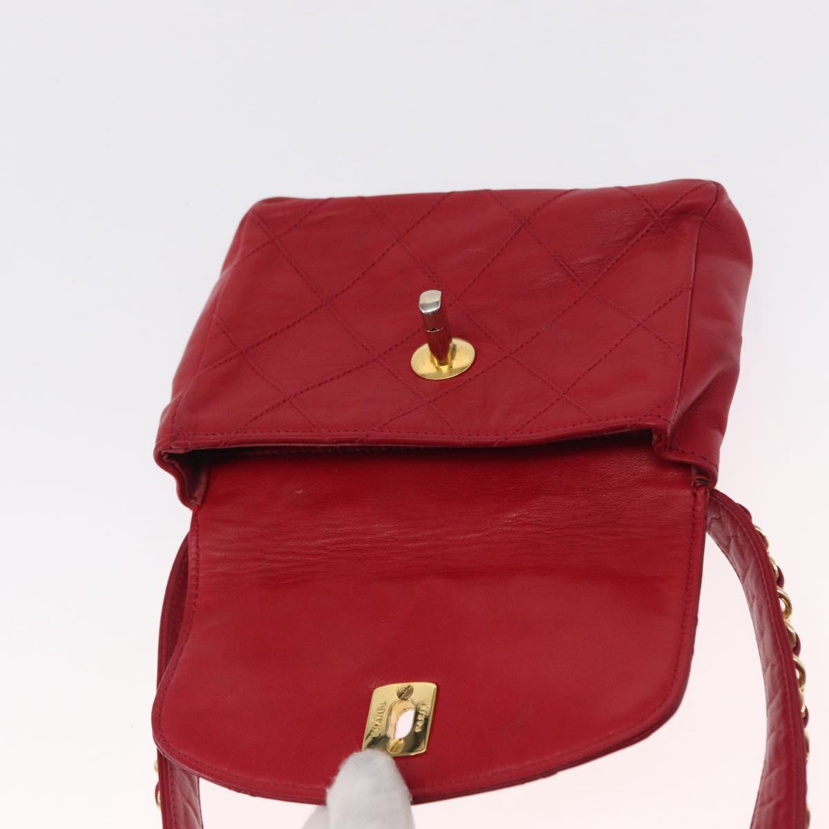 CHANEL Bicolore Waist bag Lamb Skin Red Gold CC Auth 165492