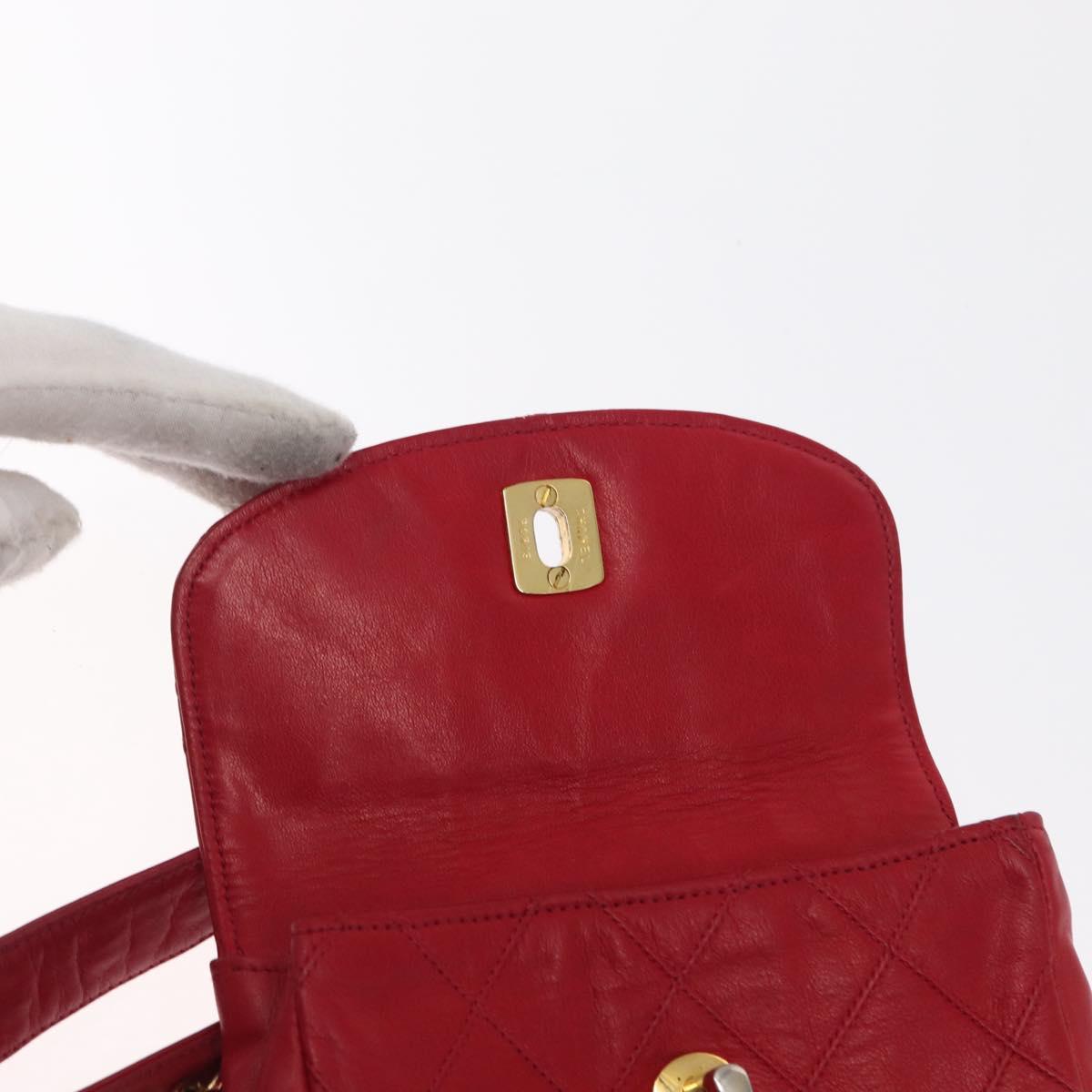 CHANEL Bicolore Waist bag Lamb Skin Red Gold CC Auth 165492