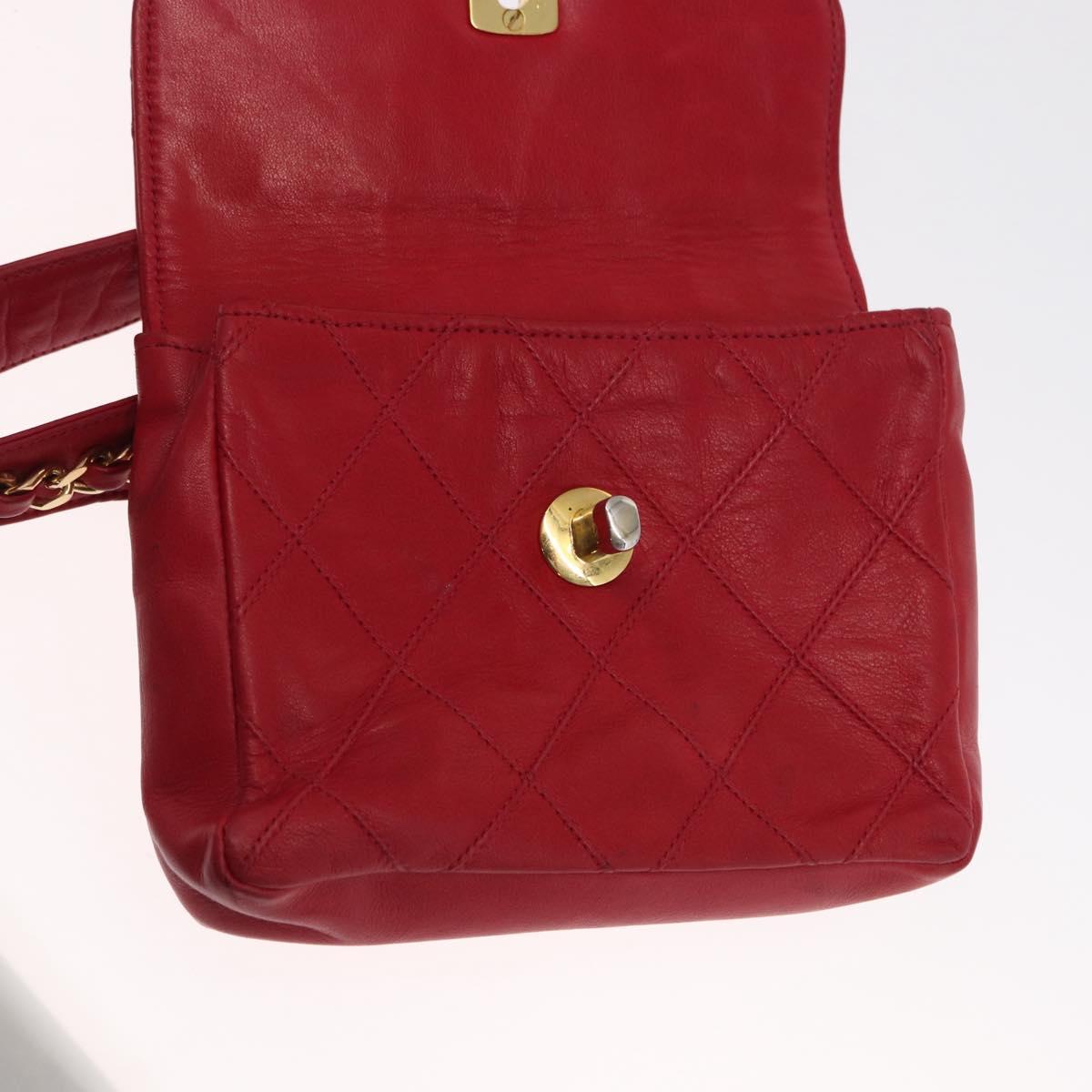 CHANEL Bicolore Waist bag Lamb Skin Red Gold CC Auth 165492