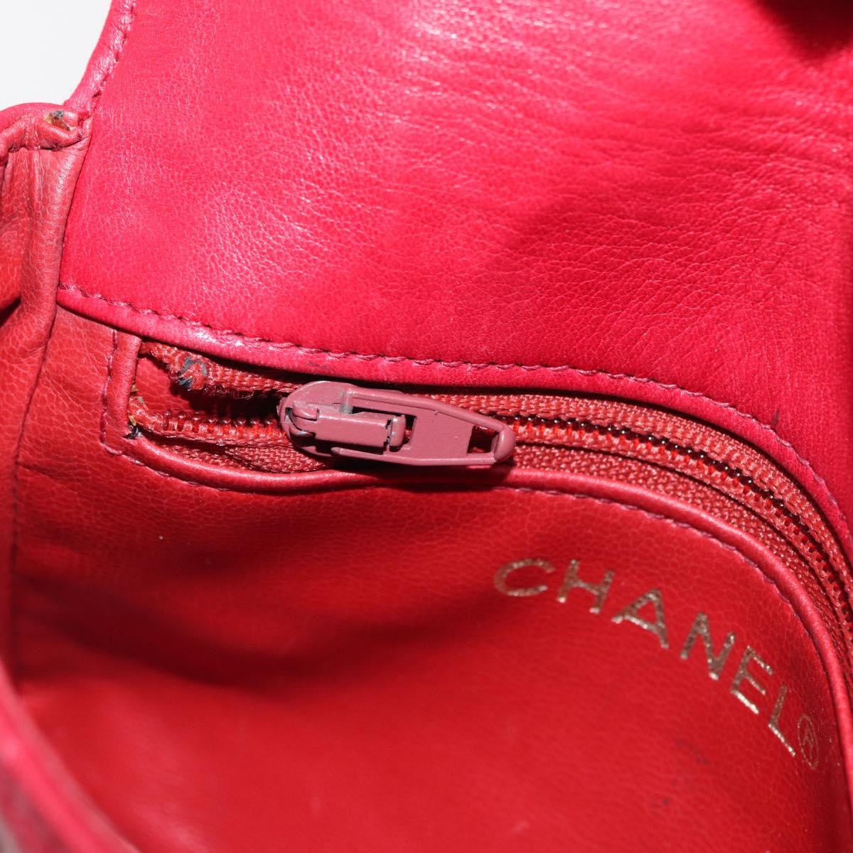 CHANEL Bicolore Waist bag Lamb Skin Red Gold CC Auth 165492