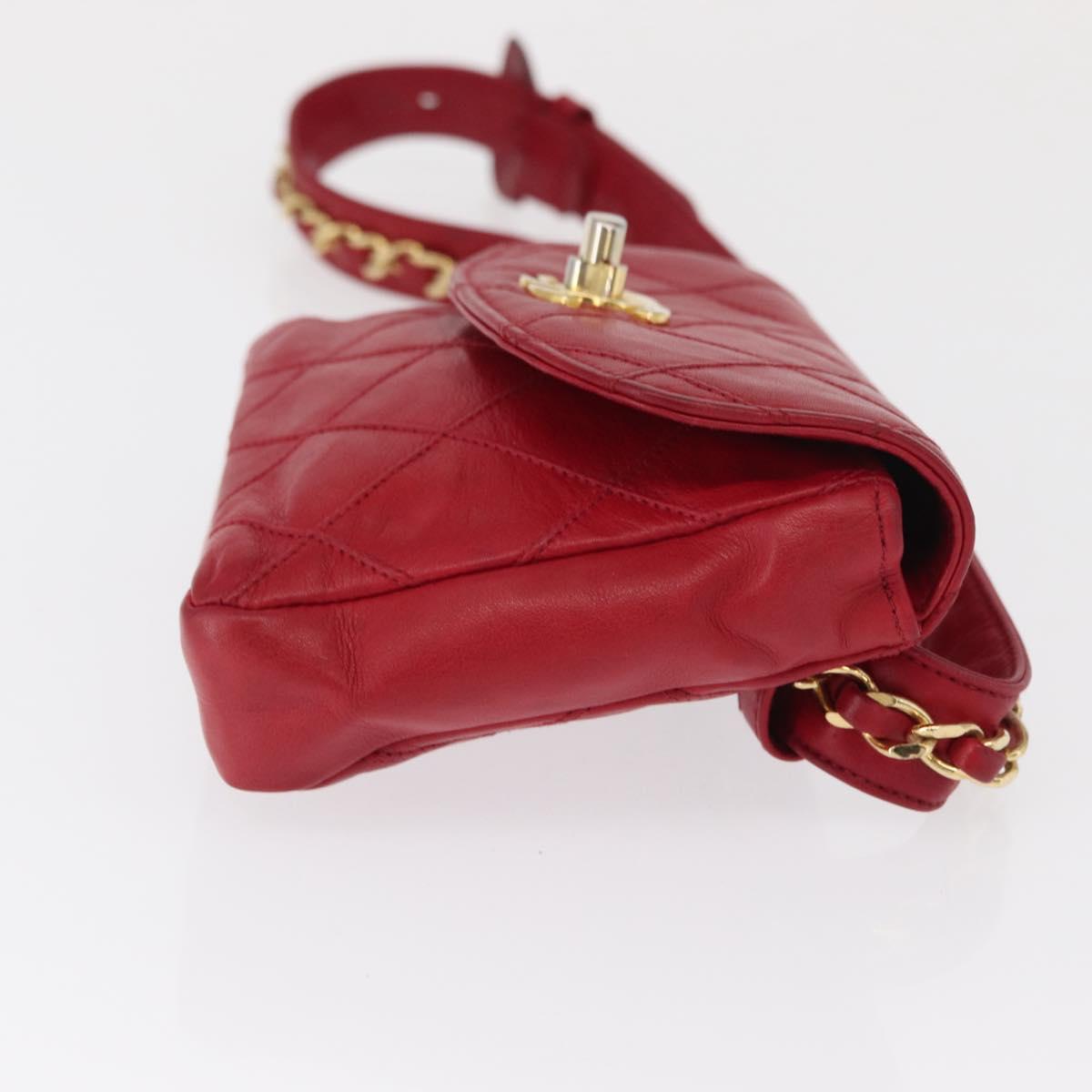 CHANEL Bicolore Waist bag Lamb Skin Red Gold CC Auth 165492