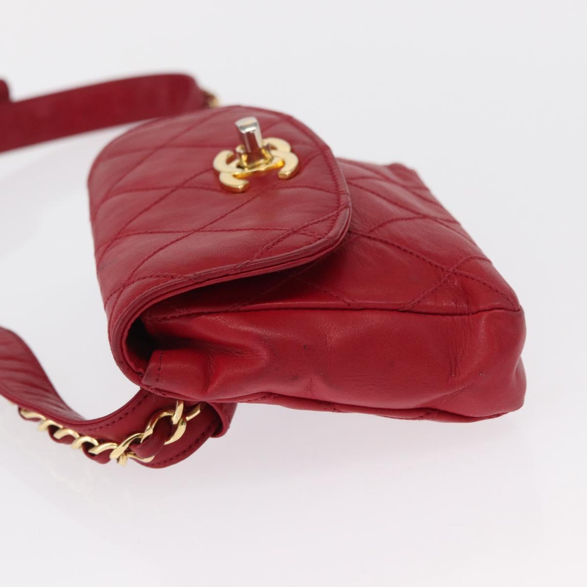 CHANEL Bicolore Waist bag Lamb Skin Red Gold CC Auth 165492