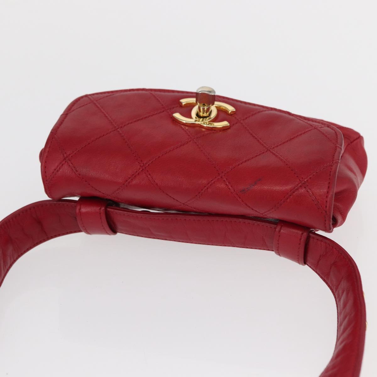 CHANEL Bicolore Waist bag Lamb Skin Red Gold CC Auth 165492