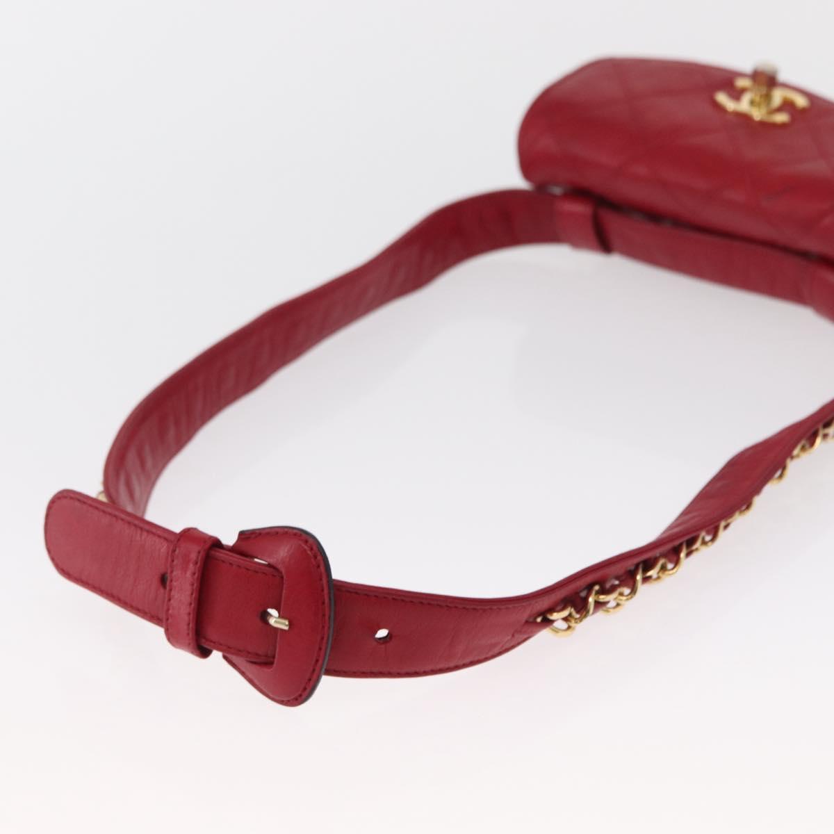 CHANEL Bicolore Waist bag Lamb Skin Red Gold CC Auth 165492