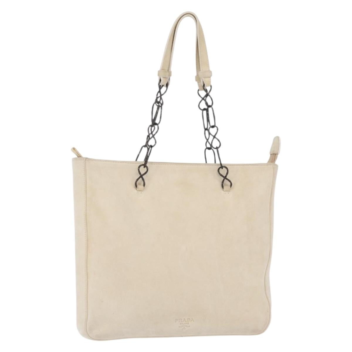 PRADA Chain Shoulder Bag Suede White Auth 165493