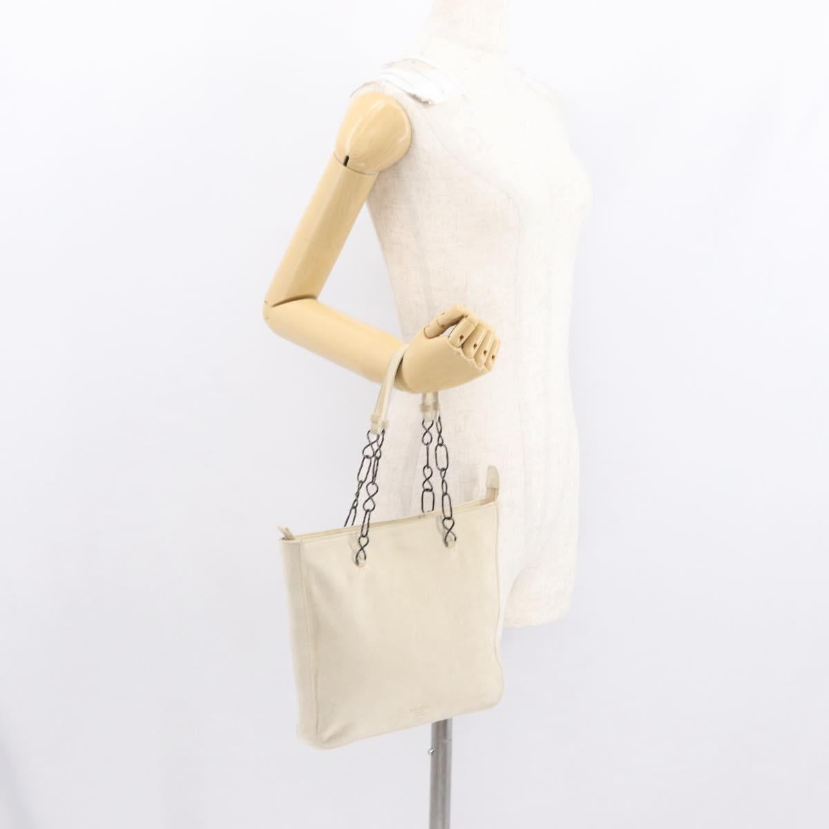 PRADA Chain Shoulder Bag Suede White Auth 165493
