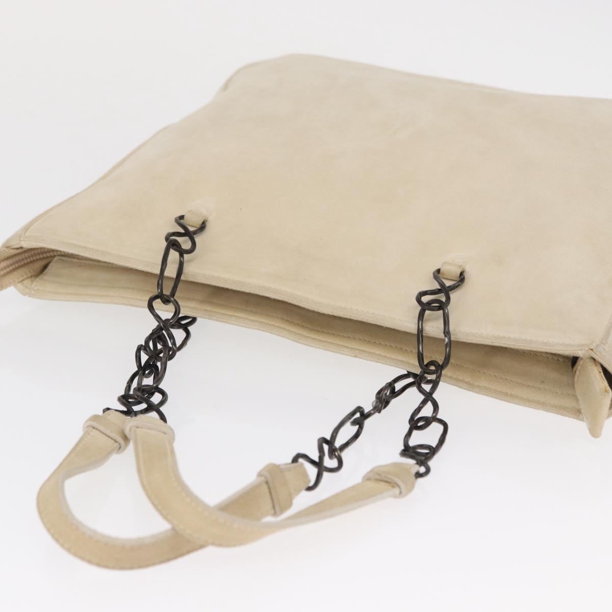 PRADA Chain Shoulder Bag Suede White Auth 165493