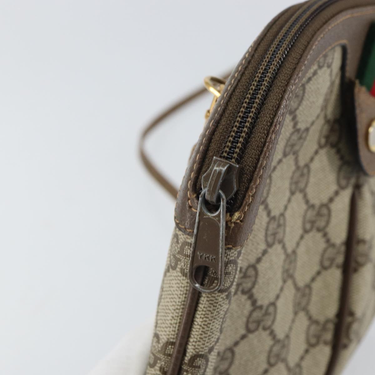 GUCCI GG Supreme Web Sherry Line Shoulder Bag PVC Beige Gold Auth 165494