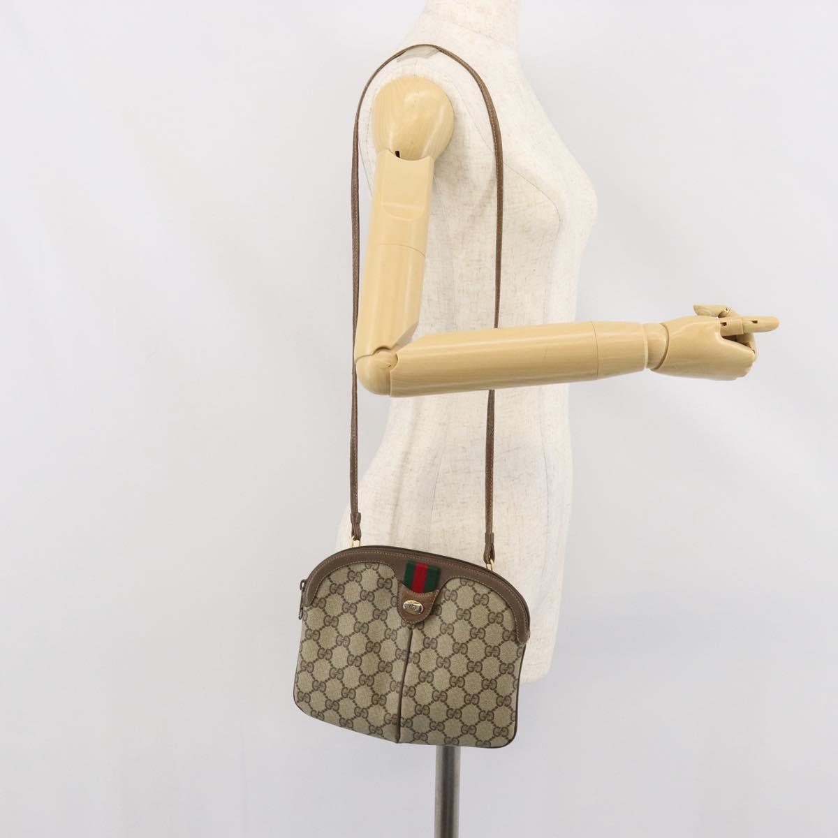 GUCCI GG Supreme Web Sherry Line Shoulder Bag PVC Beige Gold Auth 165494