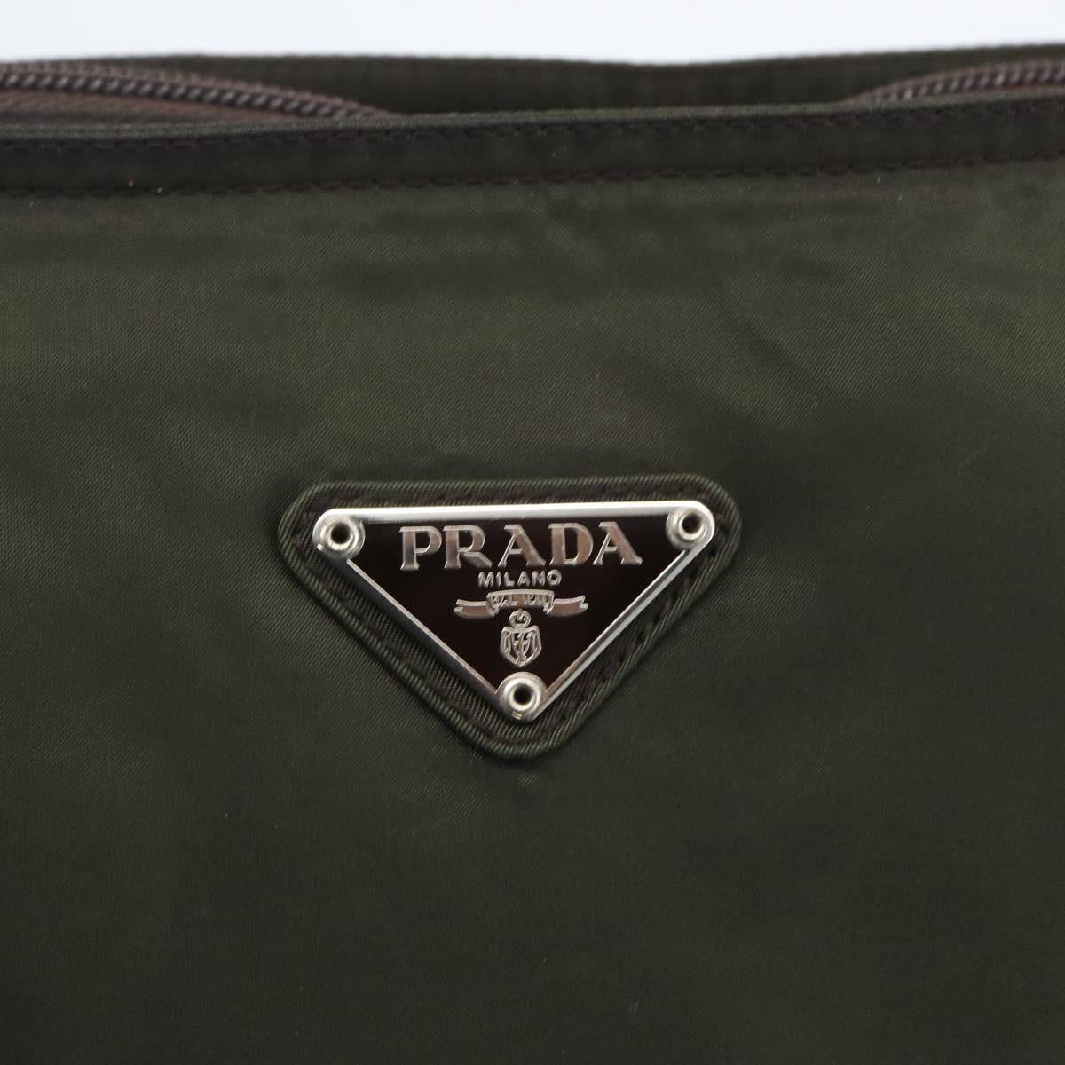 PRADA Shoulder Bag Nylon Khaki Silver Auth 165495