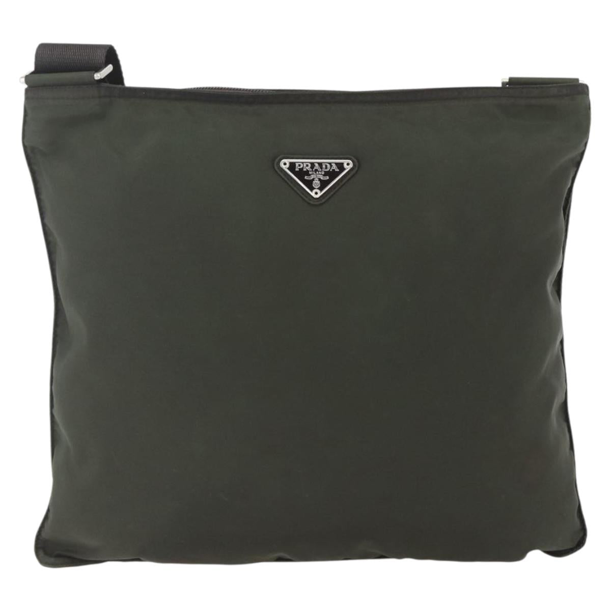 PRADA Shoulder Bag Nylon Khaki Silver Auth 165495