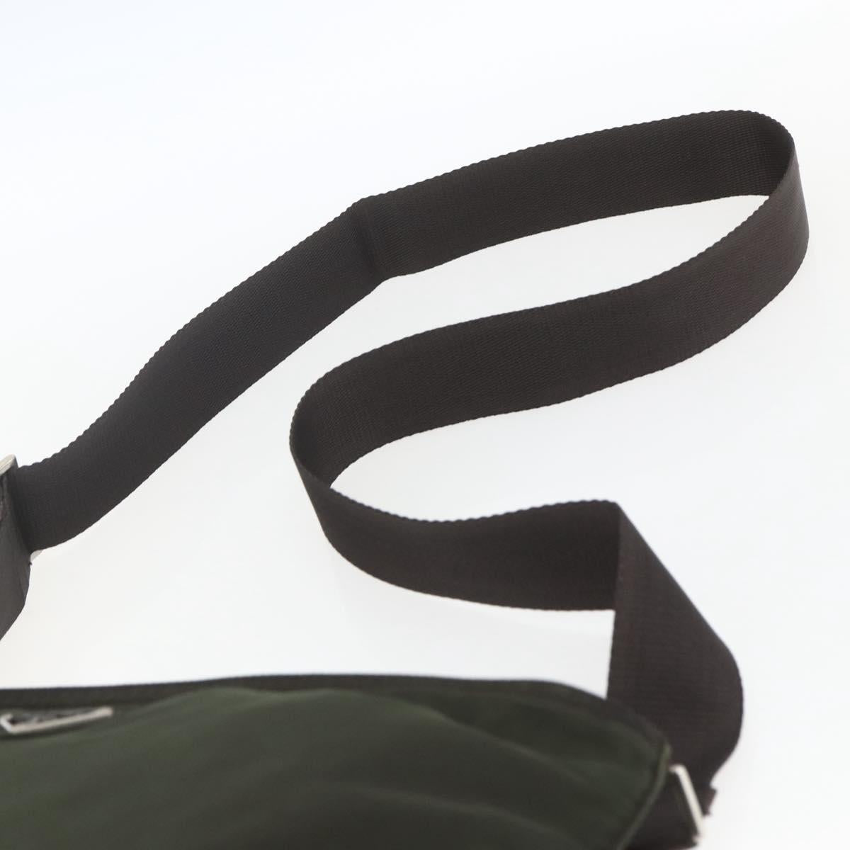 PRADA Shoulder Bag Nylon Khaki Silver Auth 165495