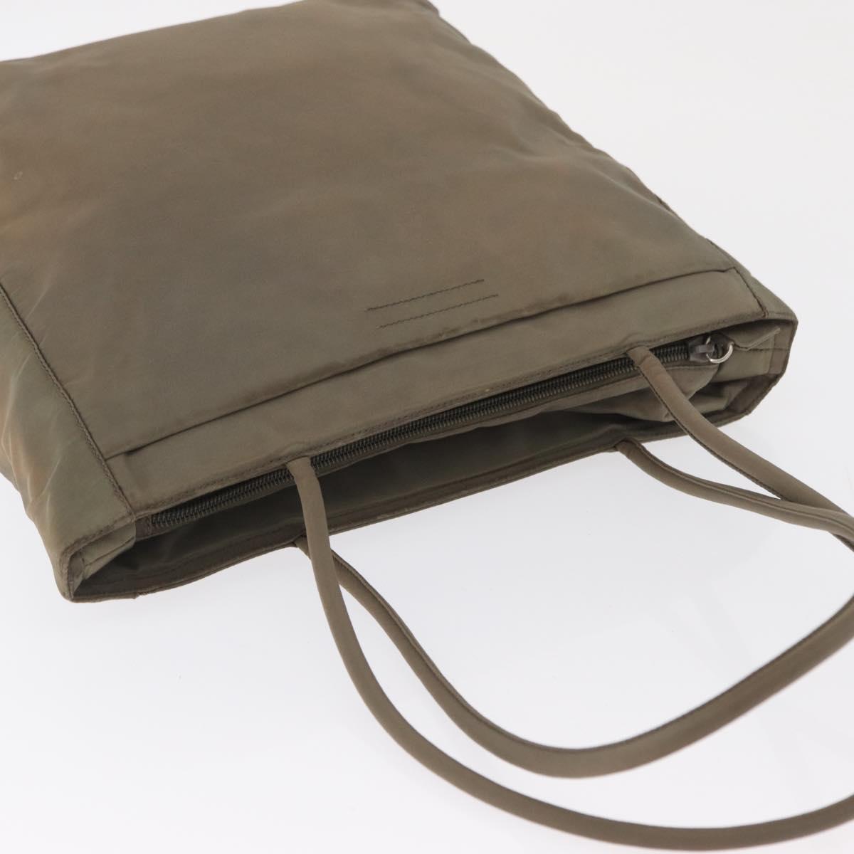 PRADA Tote Bag Nylon Beige Silver Auth 165496