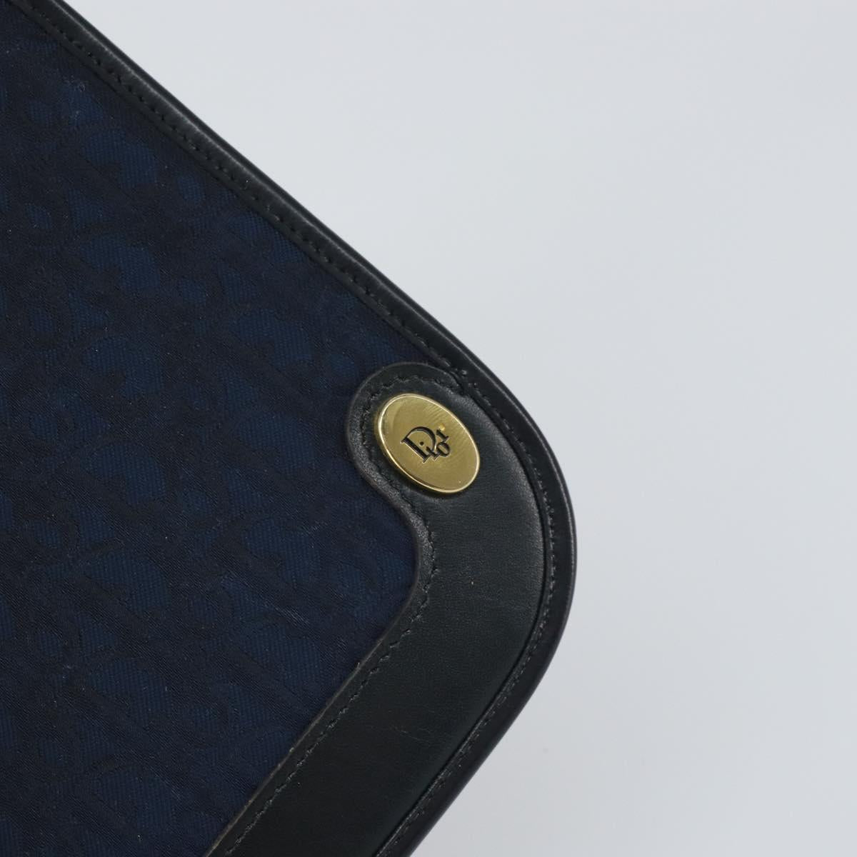 Christian Dior Trotter Canvas Clutch Bag Navy Gold Auth 165497