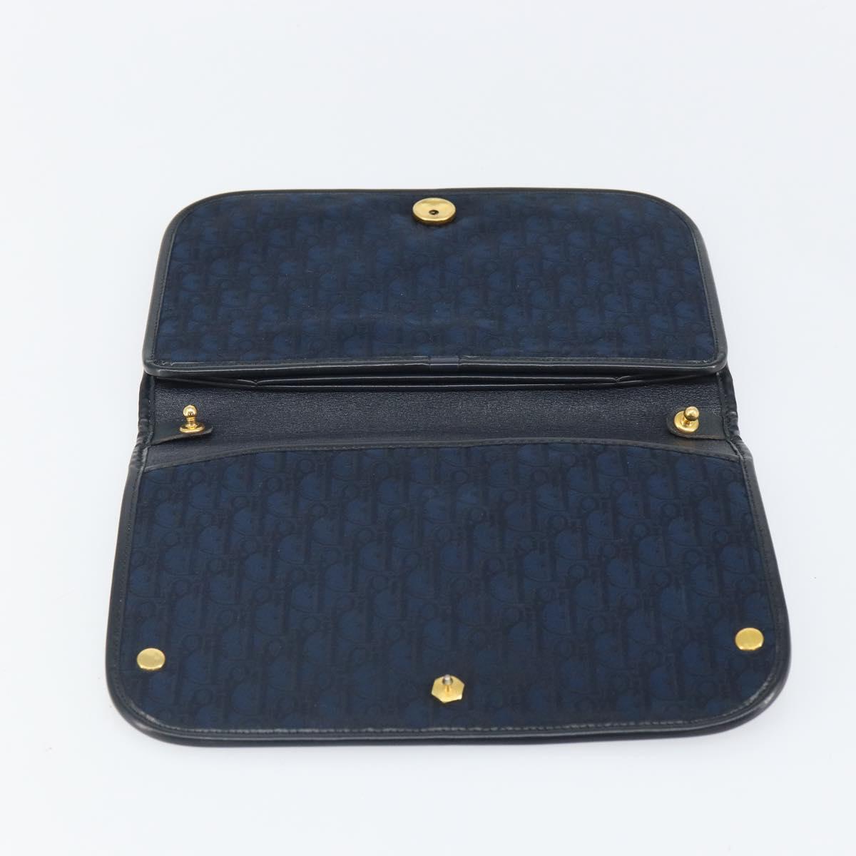 Christian Dior Trotter Canvas Clutch Bag Navy Gold Auth 165497