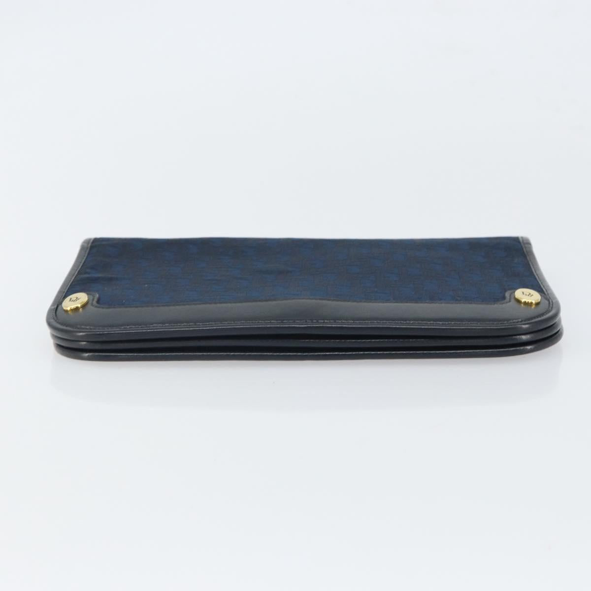Christian Dior Trotter Canvas Clutch Bag Navy Gold Auth 165497