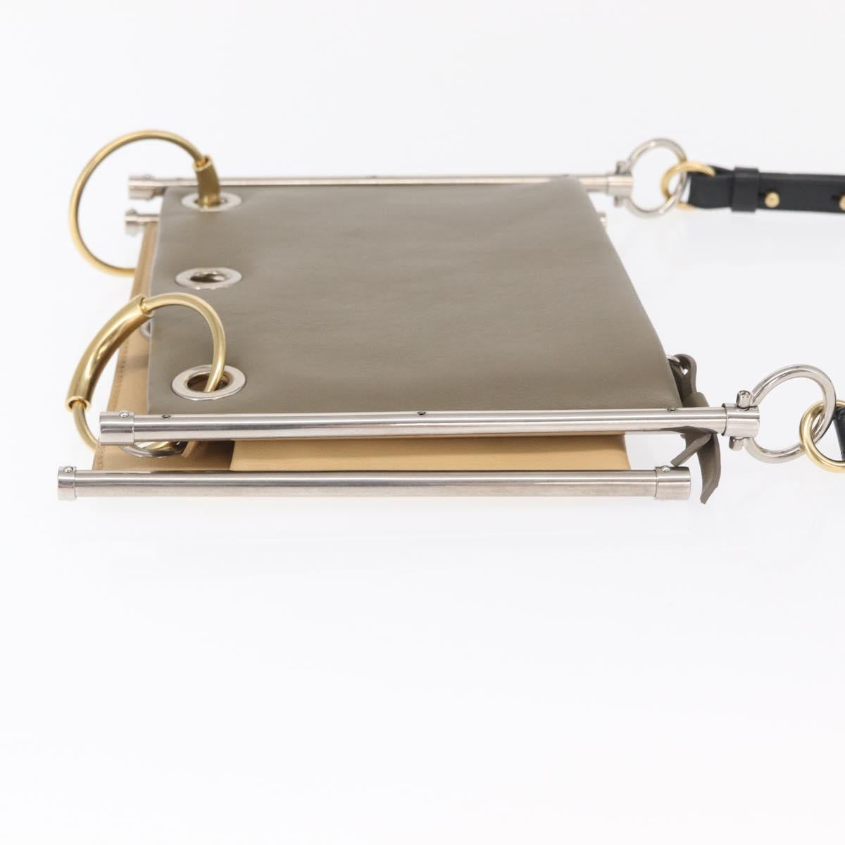 Chloe Roy Double Clutch Shoulder Bag Leather Gray Silver Auth 165505