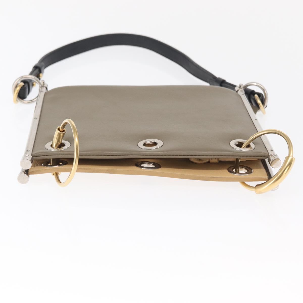 Chloe Roy Double Clutch Shoulder Bag Leather Gray Silver Auth 165505