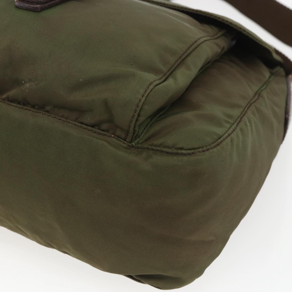 PRADA Shoulder Bag Nylon Khaki Silver Auth 165507