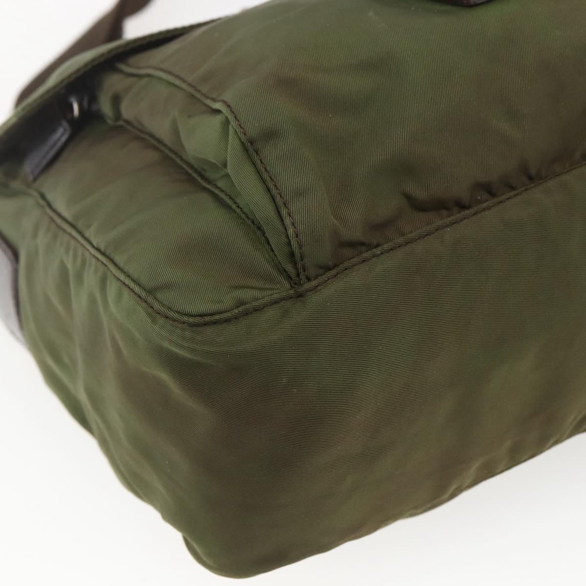 PRADA Shoulder Bag Nylon Khaki Silver Auth 165507