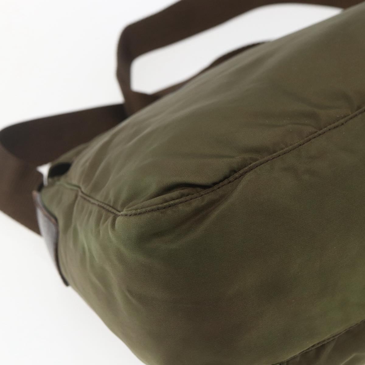 PRADA Shoulder Bag Nylon Khaki Silver Auth 165507
