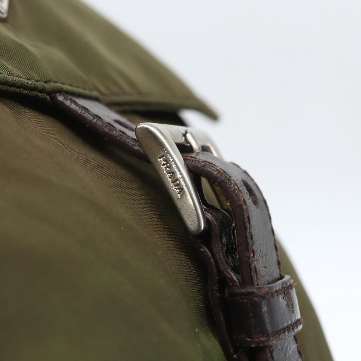 PRADA Shoulder Bag Nylon Khaki Silver Auth 165507