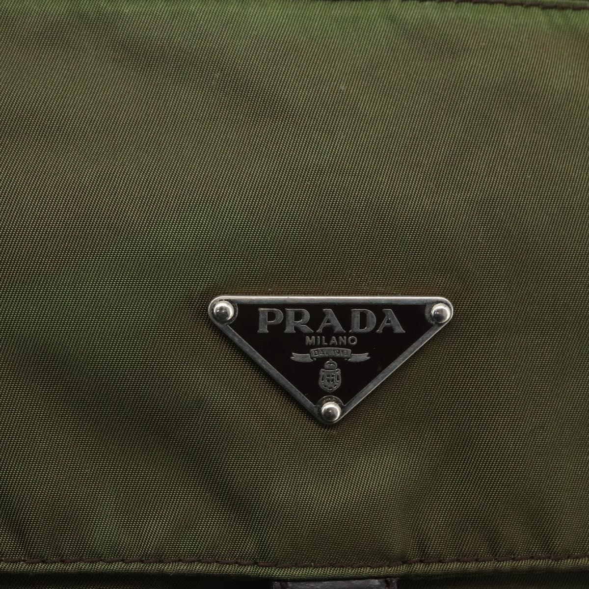 PRADA Shoulder Bag Nylon Khaki Silver Auth 165507