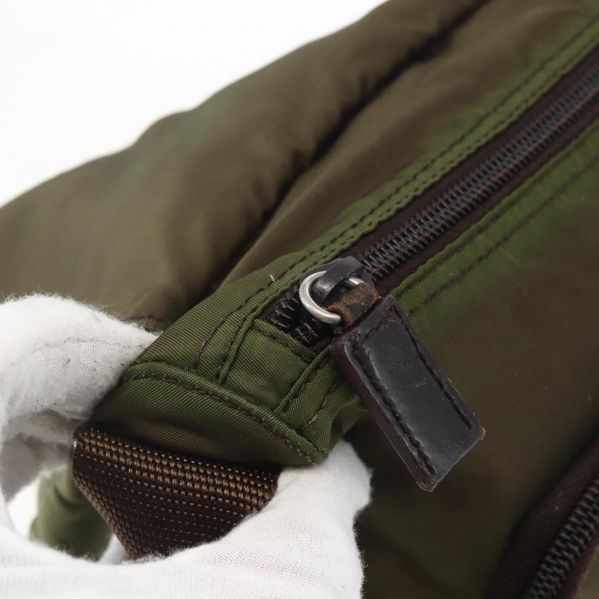 PRADA Shoulder Bag Nylon Khaki Silver Auth 165507