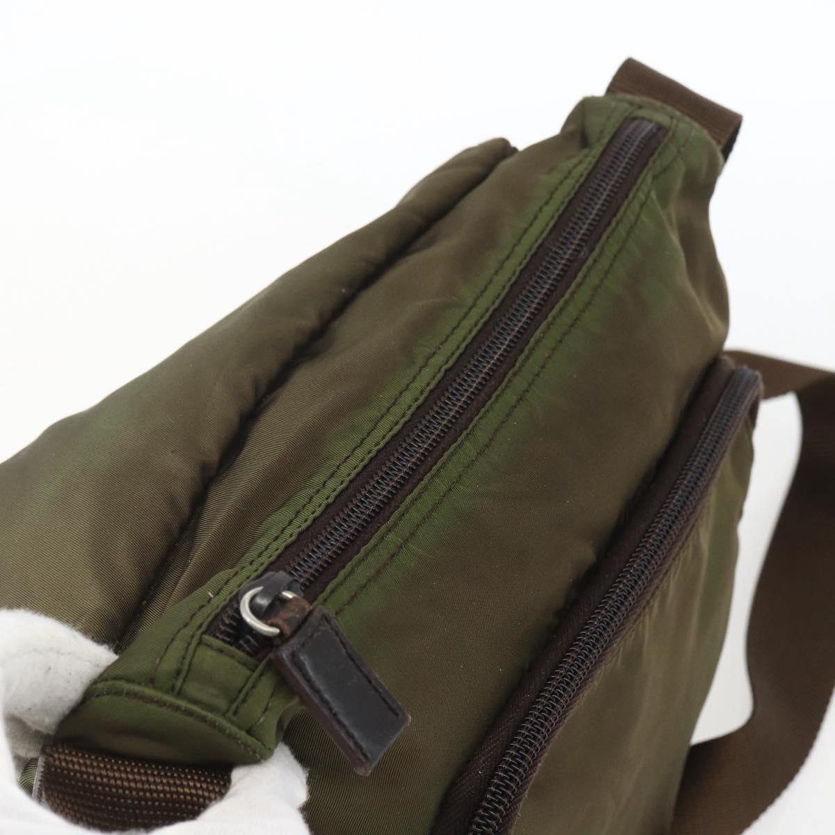 PRADA Shoulder Bag Nylon Khaki Silver Auth 165507