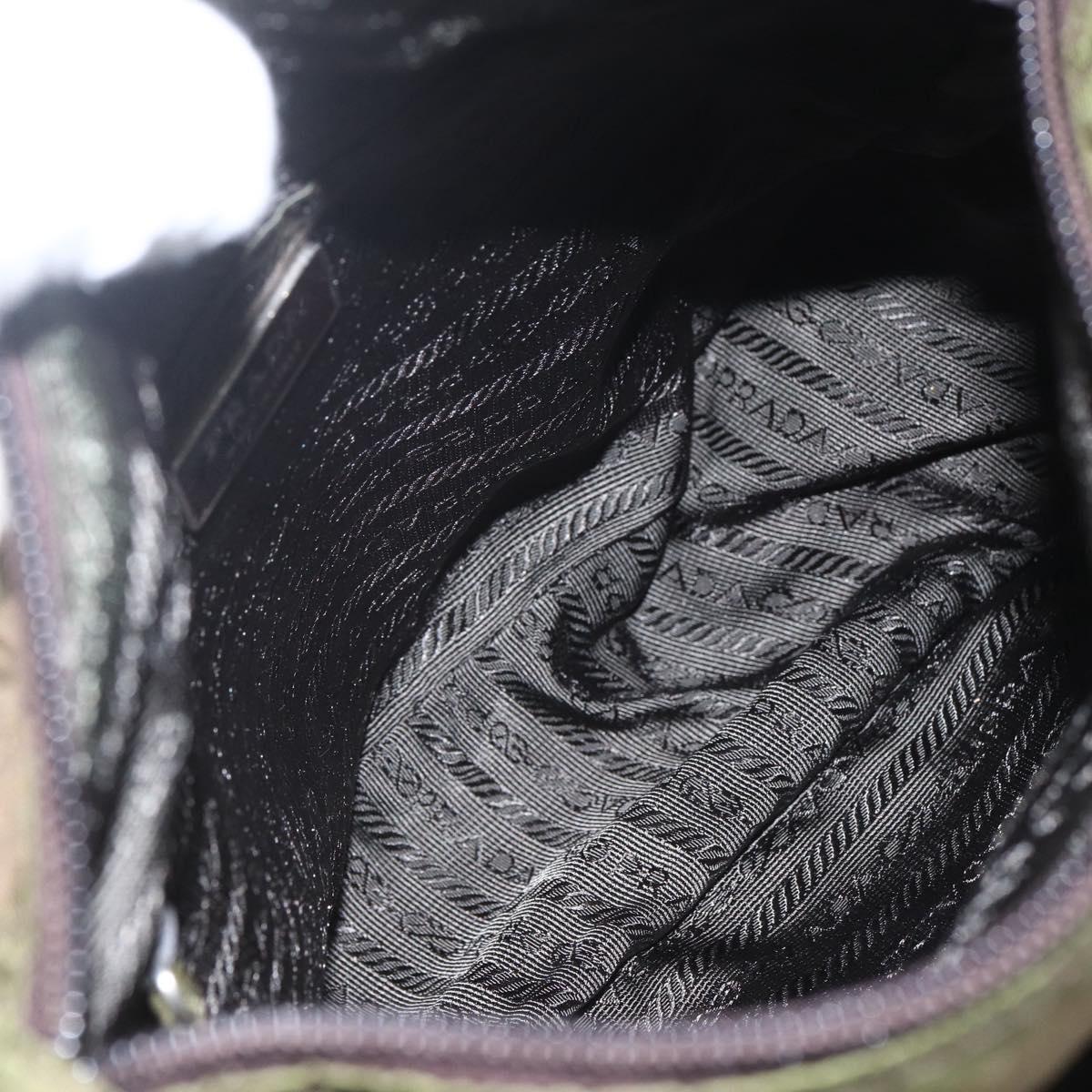 PRADA Shoulder Bag Nylon Khaki Silver Auth 165507