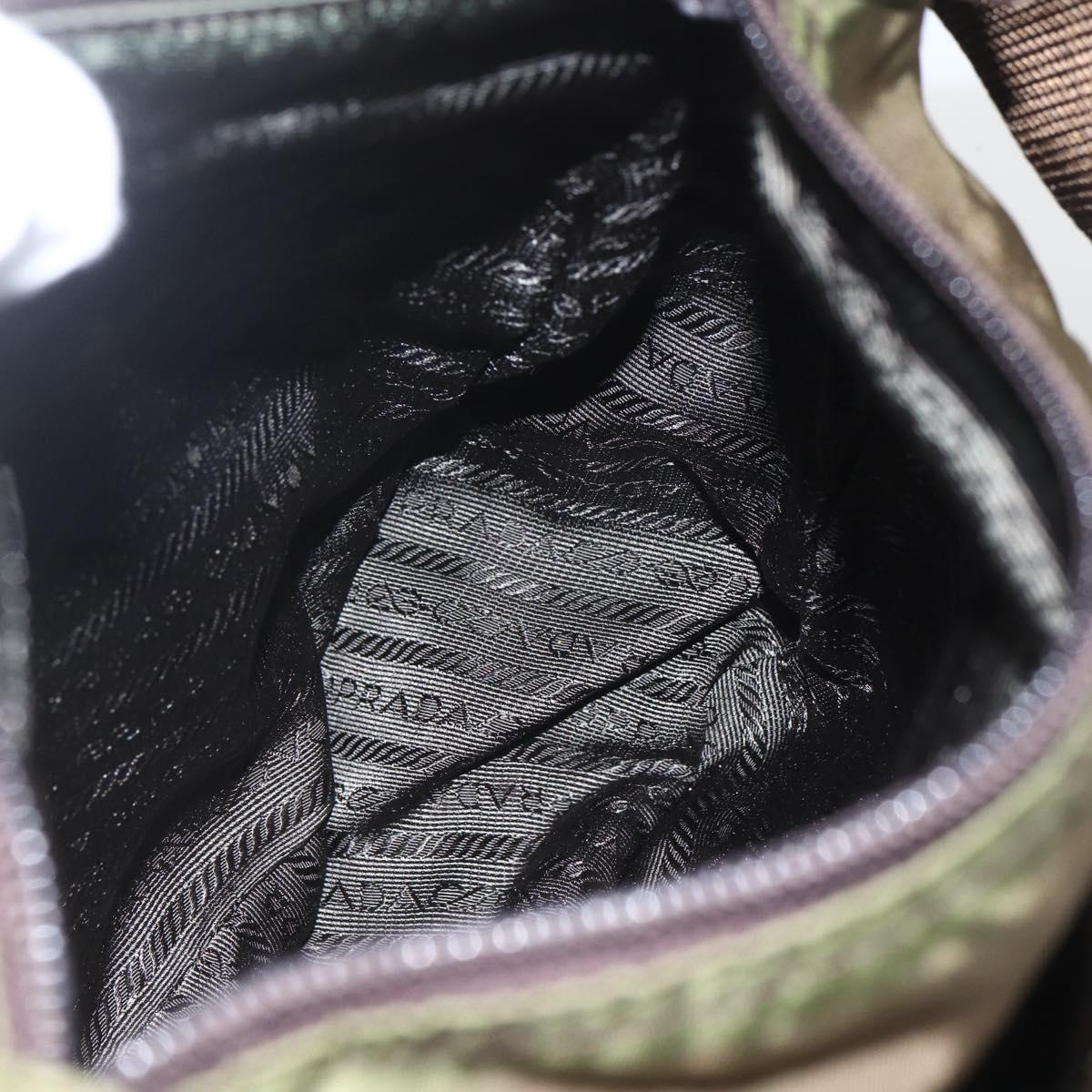 PRADA Shoulder Bag Nylon Khaki Silver Auth 165507