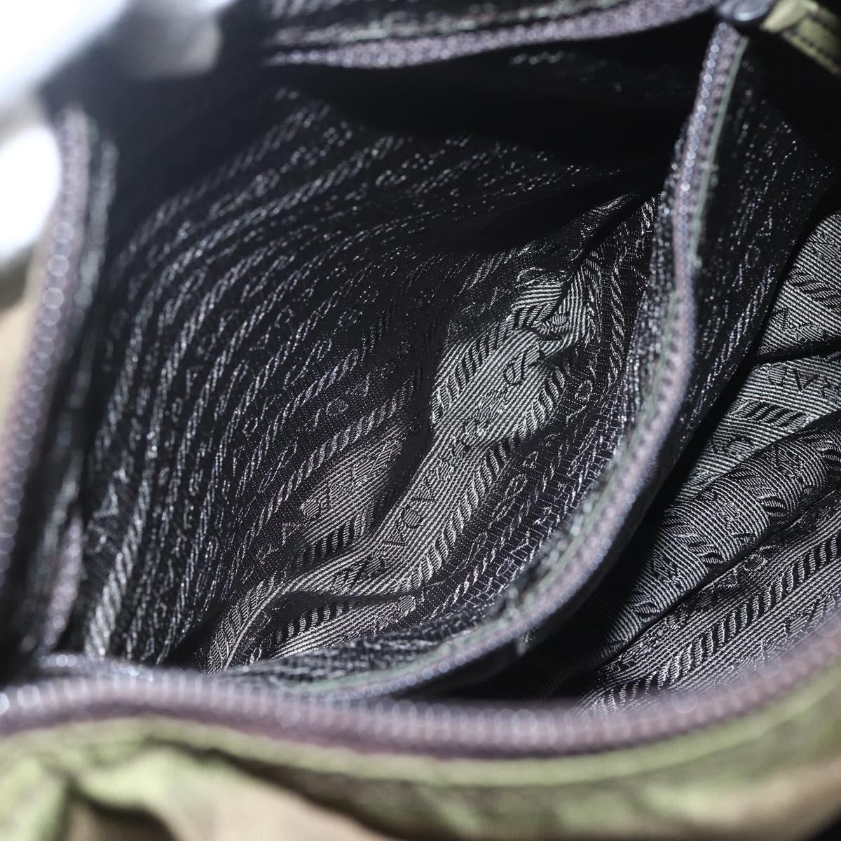 PRADA Shoulder Bag Nylon Khaki Silver Auth 165507