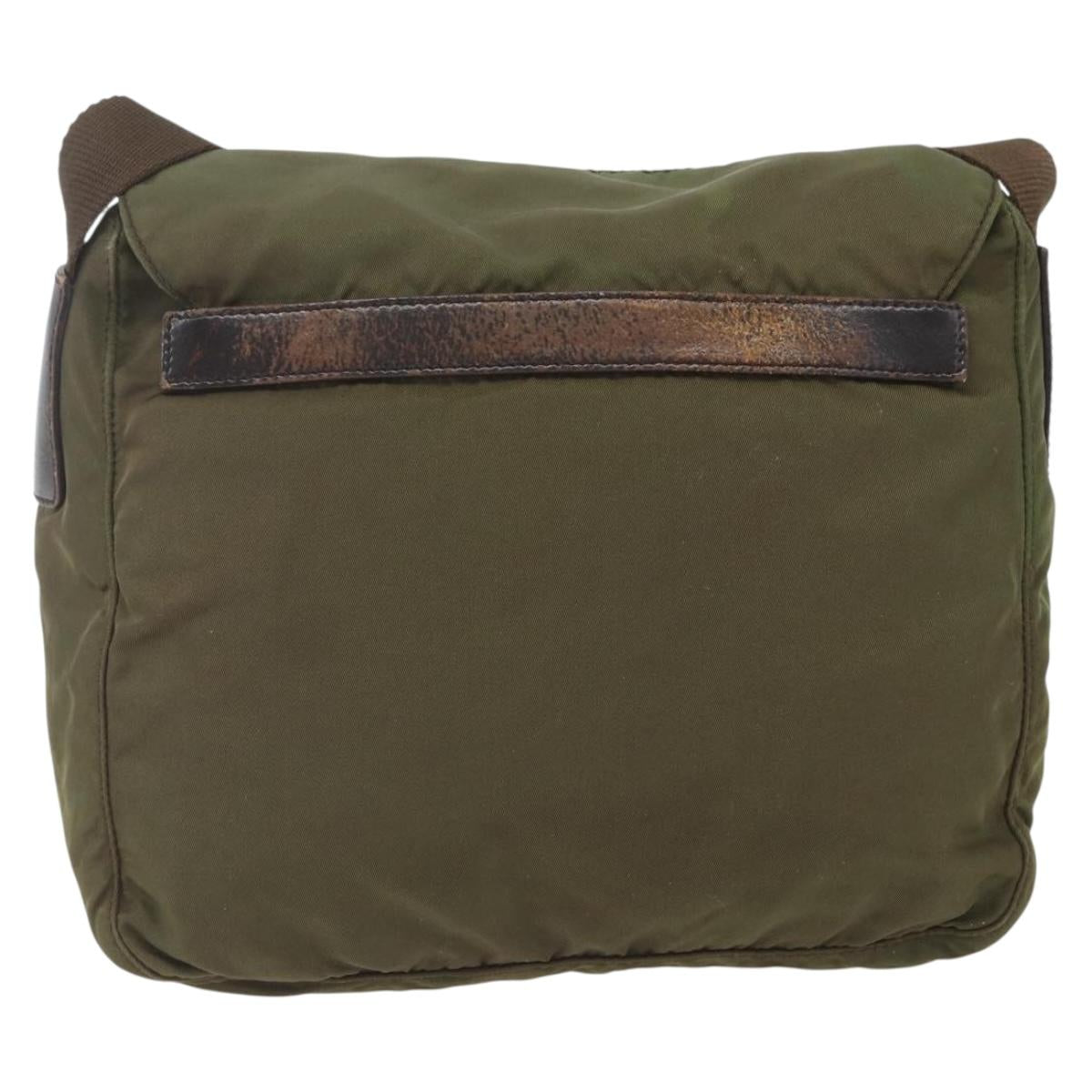 PRADA Shoulder Bag Nylon Khaki Silver Auth 165507