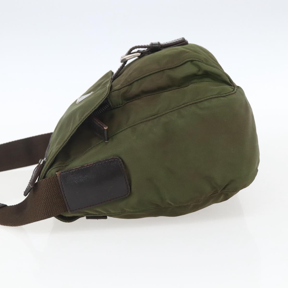 PRADA Shoulder Bag Nylon Khaki Silver Auth 165507
