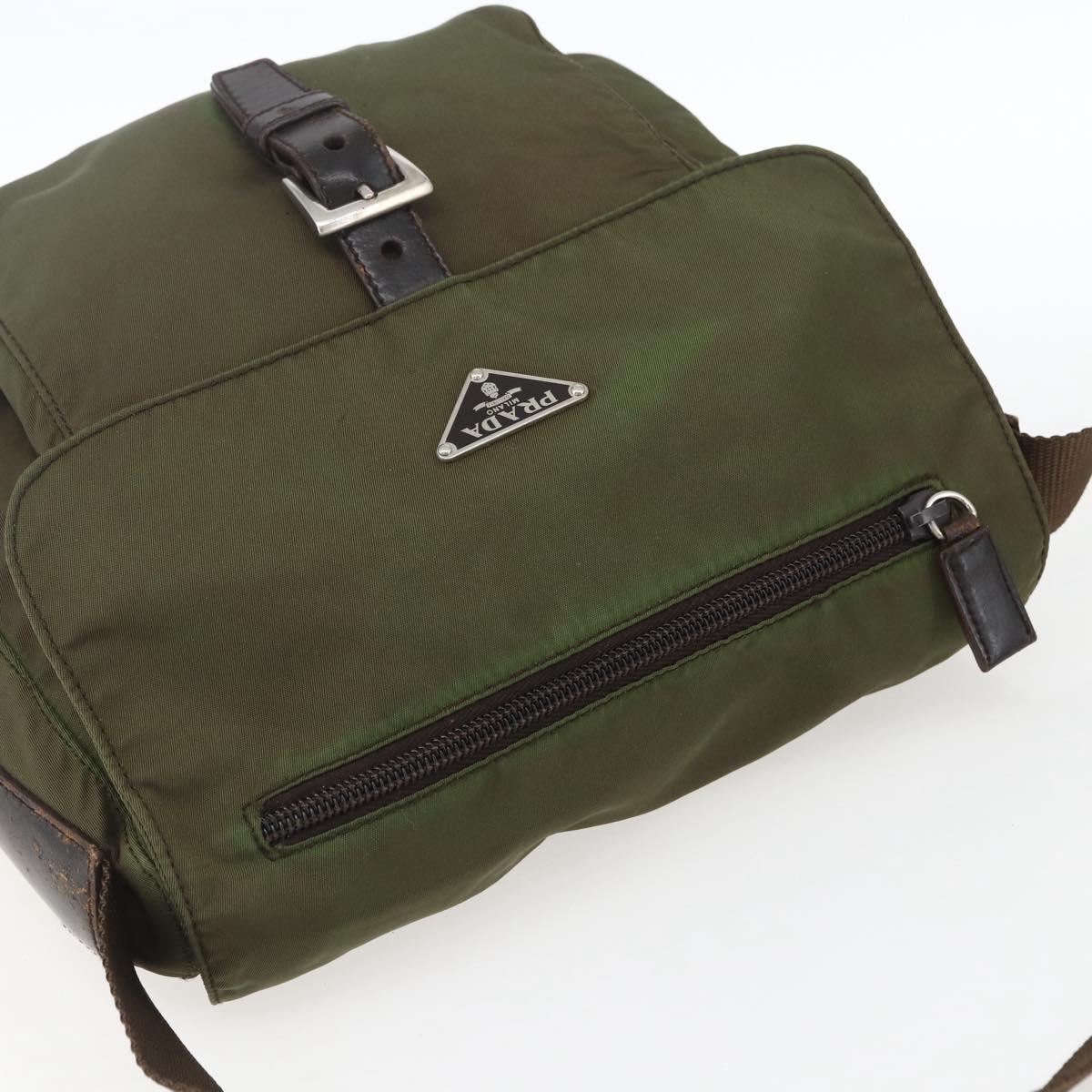 PRADA Shoulder Bag Nylon Khaki Silver Auth 165507