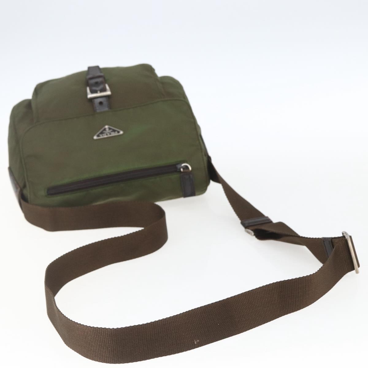 PRADA Shoulder Bag Nylon Khaki Silver Auth 165507