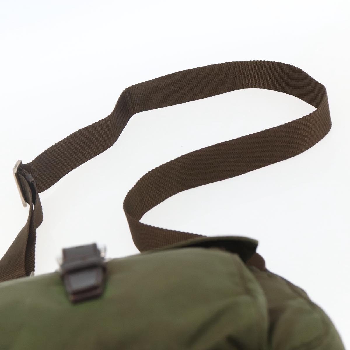 PRADA Shoulder Bag Nylon Khaki Silver Auth 165507