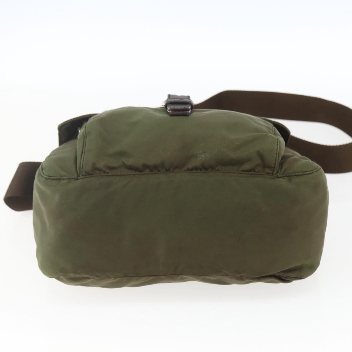 PRADA Shoulder Bag Nylon Khaki Silver Auth 165507