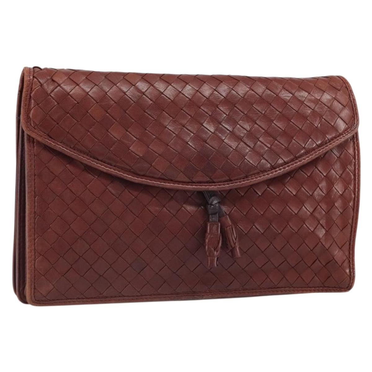 BOTTEGA VENETA INTRECCIATO Clutch Bag Leather Bordeaux Auth 165509