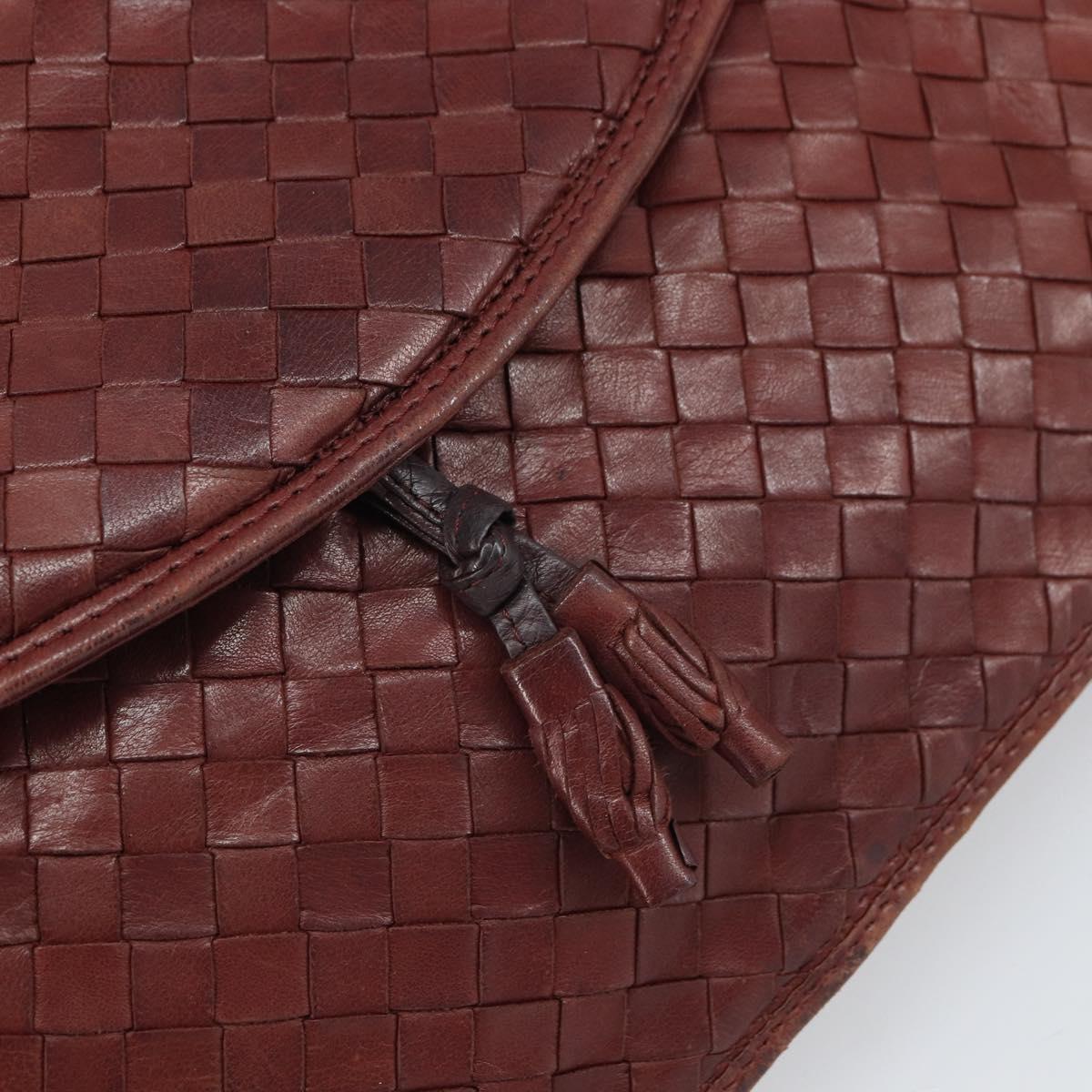 BOTTEGA VENETA INTRECCIATO Clutch Bag Leather Bordeaux Auth 165509