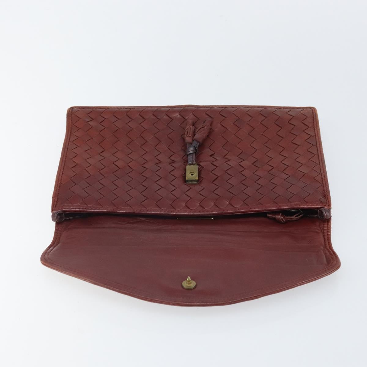 BOTTEGA VENETA INTRECCIATO Clutch Bag Leather Bordeaux Auth 165509