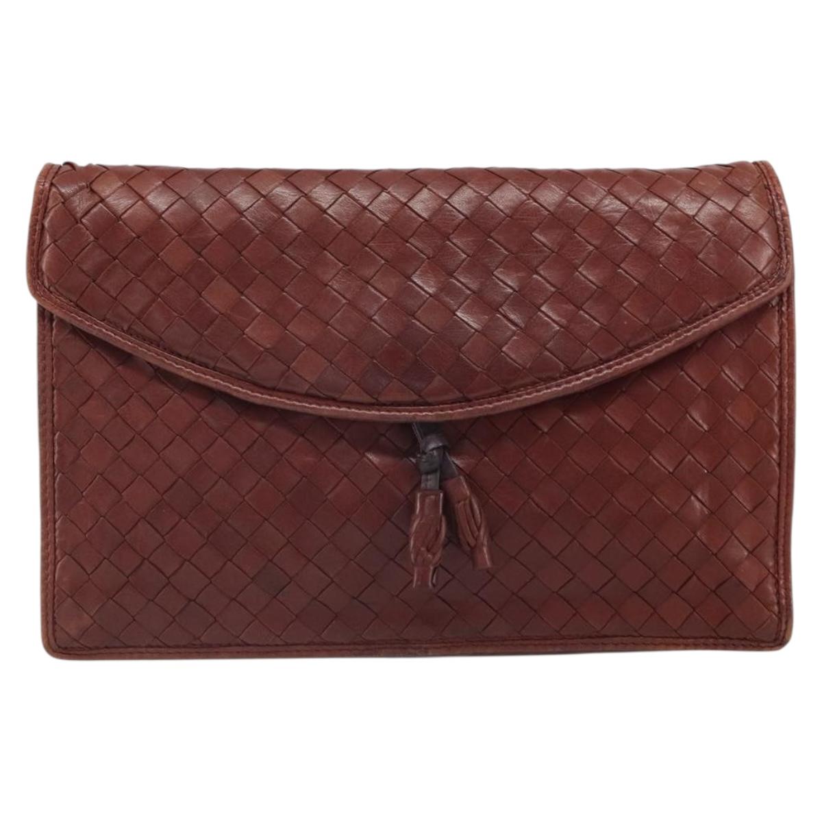 BOTTEGA VENETA INTRECCIATO Clutch Bag Leather Bordeaux Auth 165509
