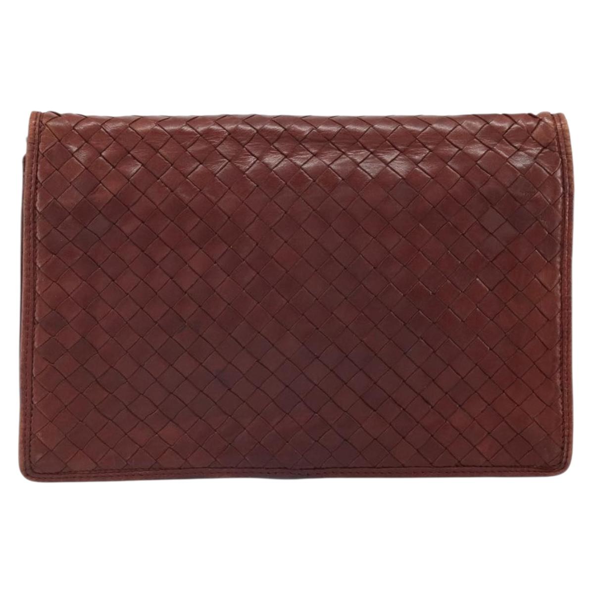 BOTTEGA VENETA INTRECCIATO Clutch Bag Leather Bordeaux Auth 165509