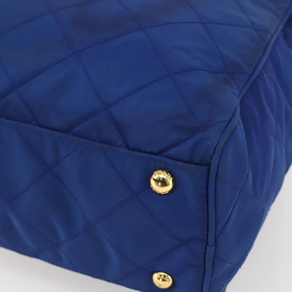 PRADA Chain Shoulder Bag Nylon Blue Gold Auth 165511