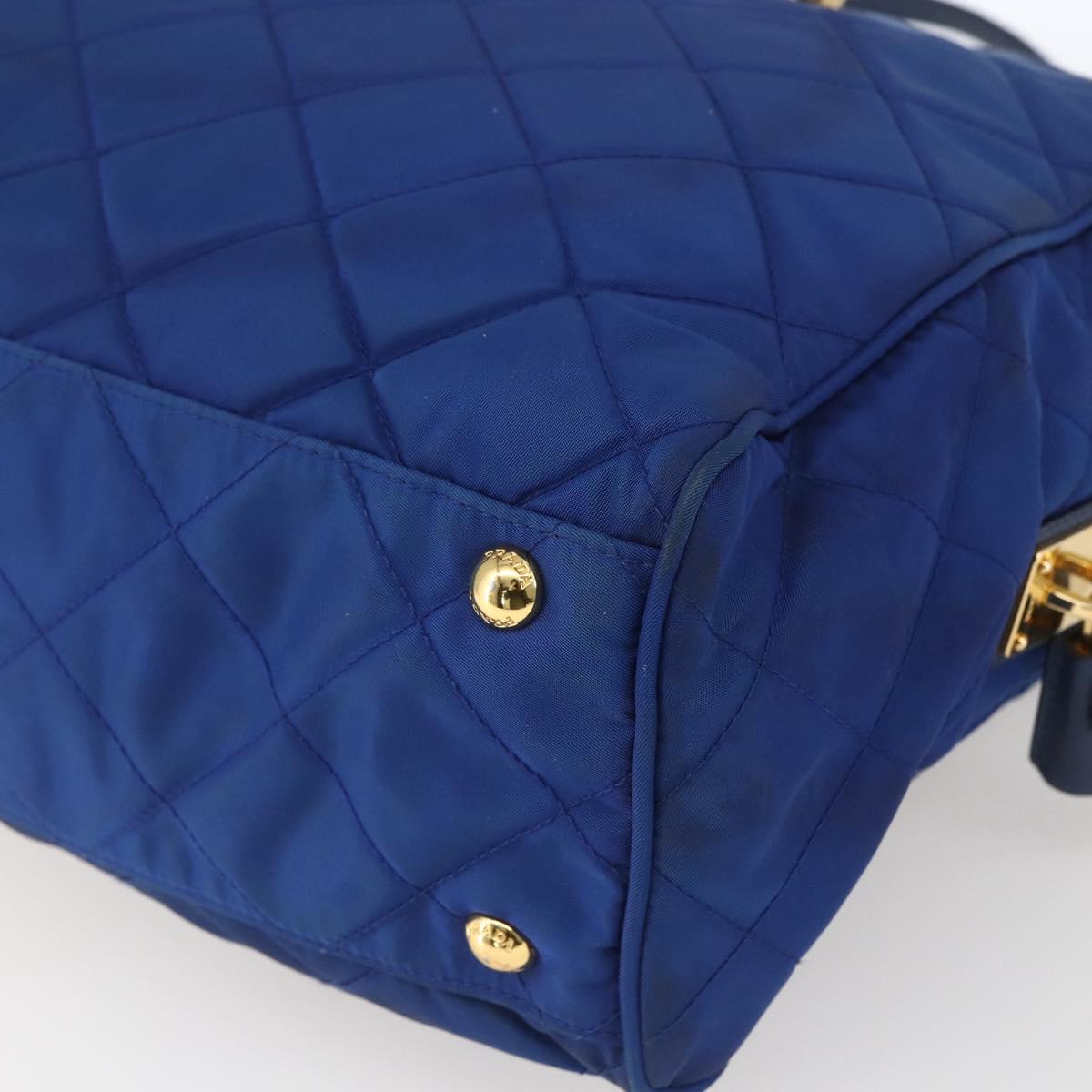 PRADA Chain Shoulder Bag Nylon Blue Gold Auth 165511