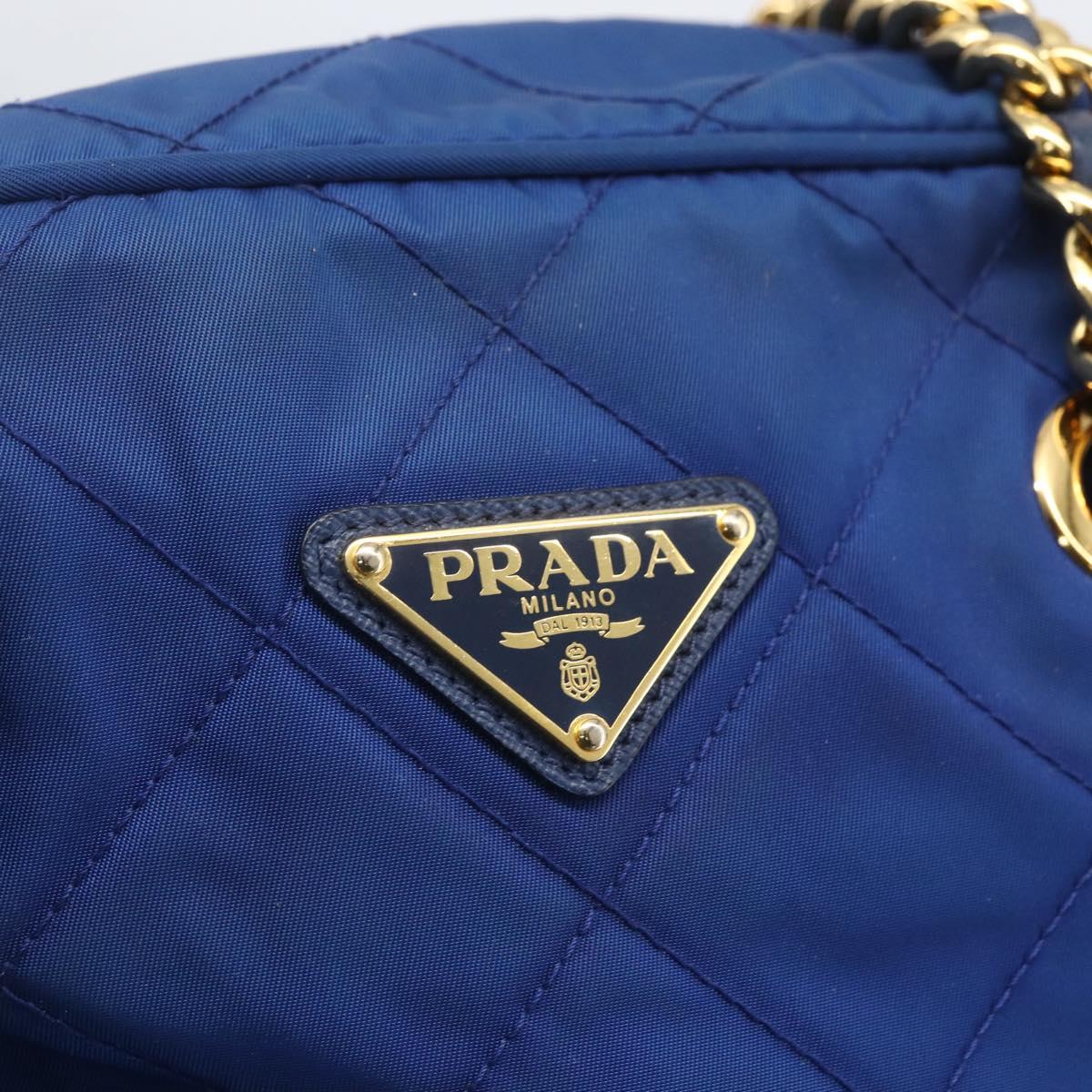 PRADA Chain Shoulder Bag Nylon Blue Gold Auth 165511