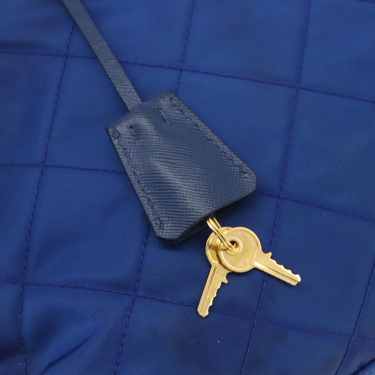 PRADA Chain Shoulder Bag Nylon Blue Gold Auth 165511