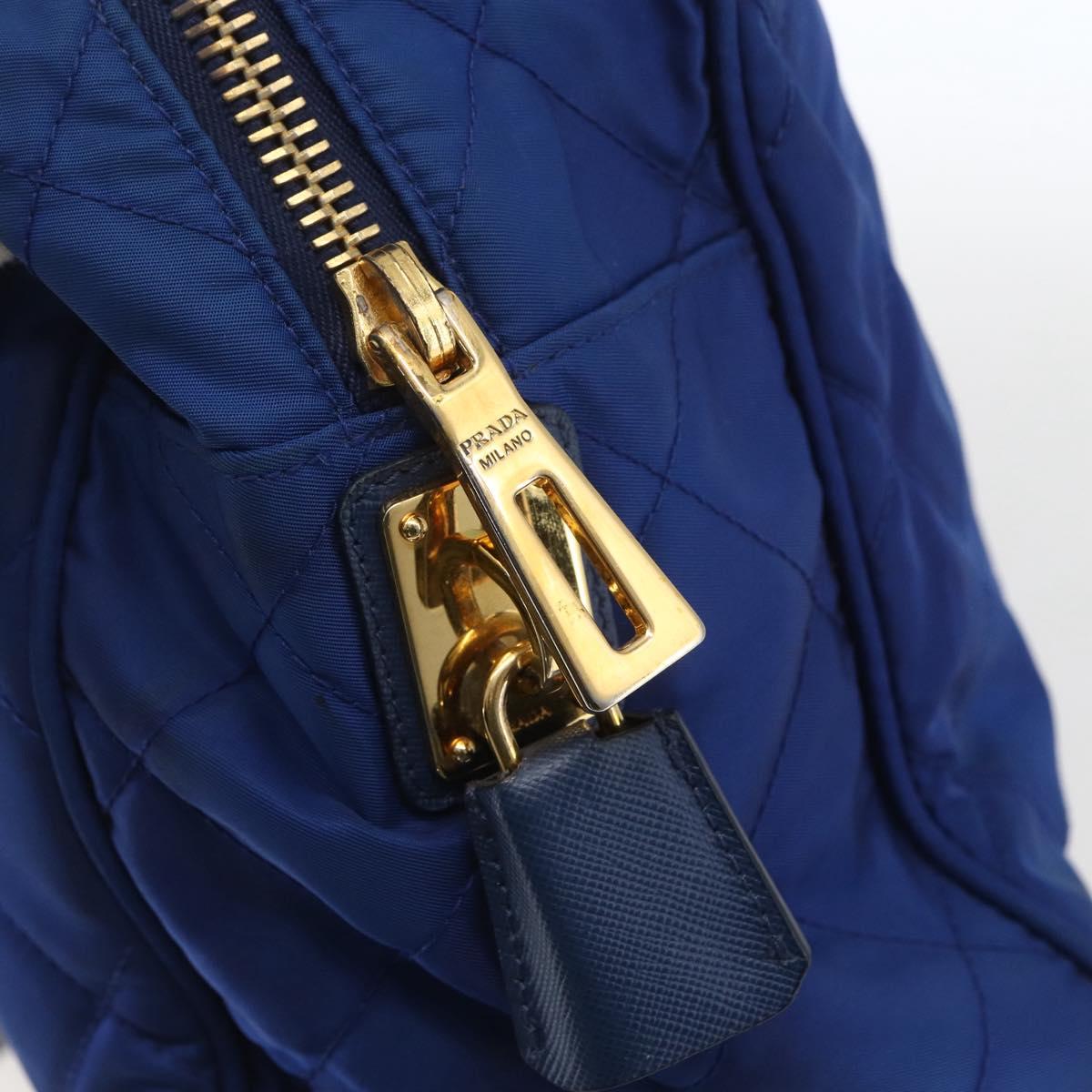 PRADA Chain Shoulder Bag Nylon Blue Gold Auth 165511