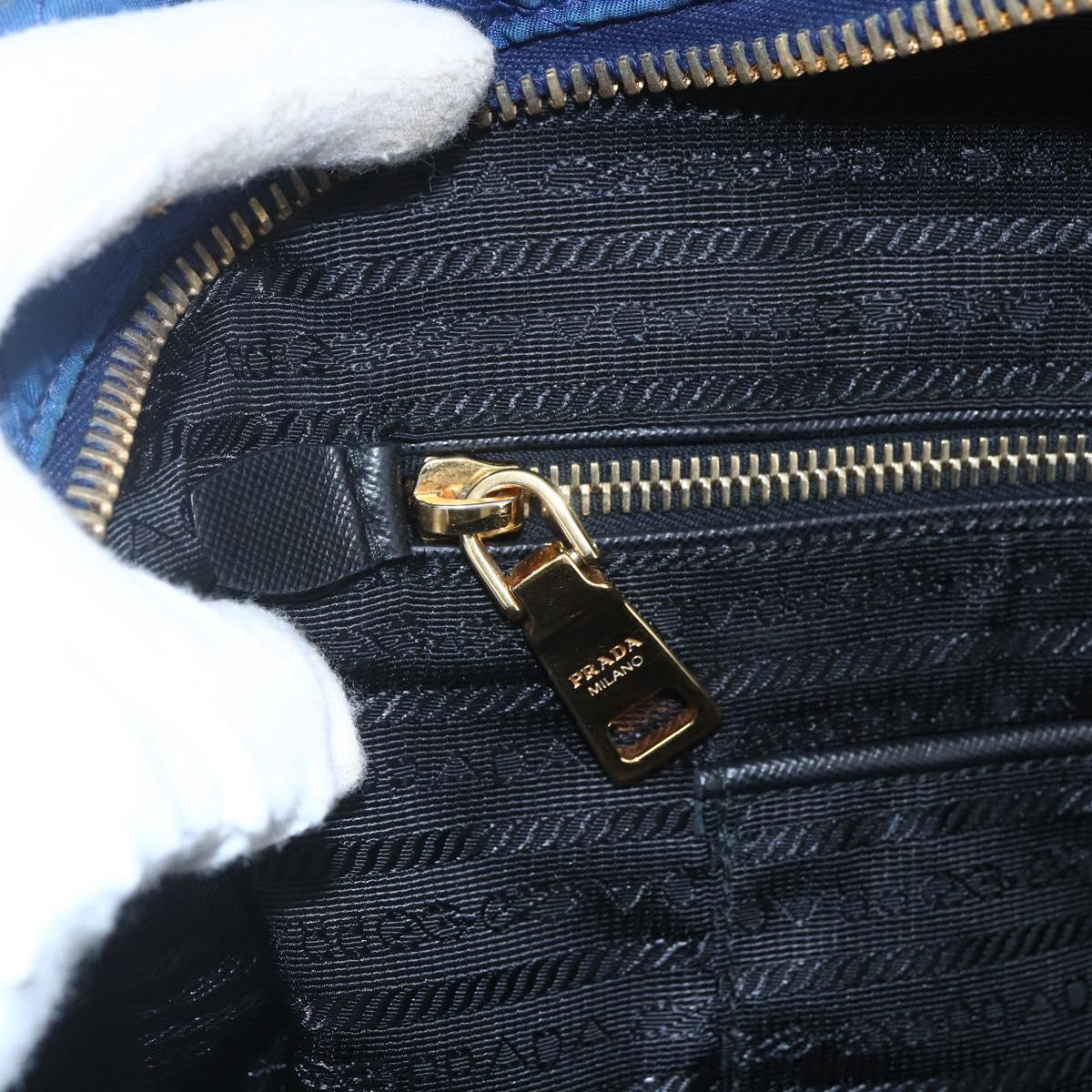 PRADA Chain Shoulder Bag Nylon Blue Gold Auth 165511