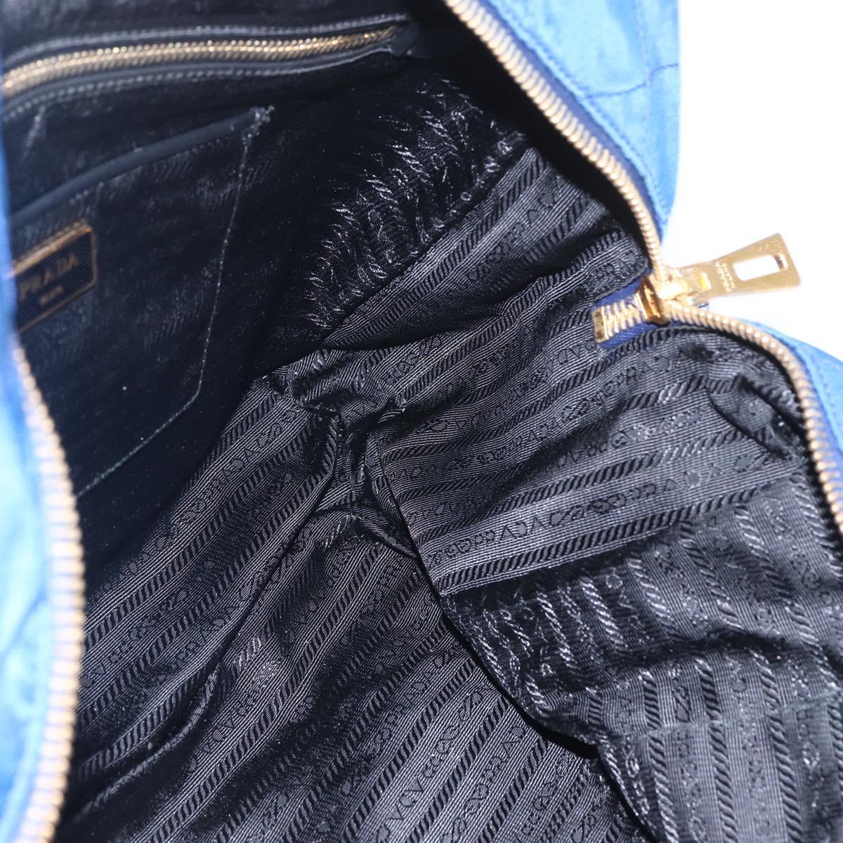 PRADA Chain Shoulder Bag Nylon Blue Gold Auth 165511